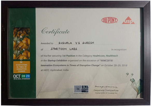 First Prize in Healthcare, HealthTech category at IKMC 2018 